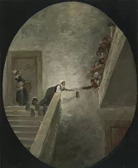 Bloody Regime Gallery: The distribution of milk at Saint-Lazare prison, ca 1794. Artist: Robert, Hubert (1733-1808)