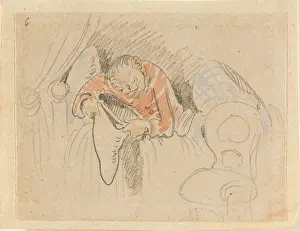 The disturbed but happily regained night's rest, (The Flea); 6, 1862. Creator: Wilhelm Busch.<br> The disturbed but happily regained night's rest, (The Flea); 6, 1862