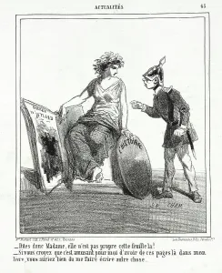 Periodical Prints: Dites donc Madame, elle n'est pas propre cette feuille la! -Si vous croyez que c'est