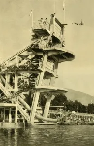 Swimming Prints: Diving platform, Millstatt, Carinthia, Austria, c1935. Creator: Unknown