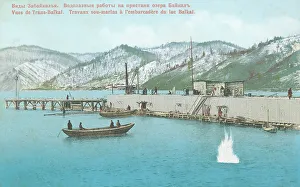 Diving Prints: Diving work on the pier of Lake Baikal, 1904-1917. Creator: Unknown
