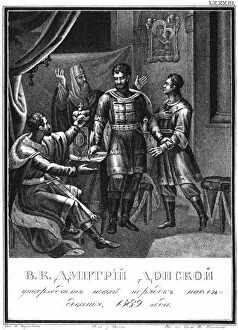 Tsar Boris Godunov Gallery: Dmitry Donskoy approves a new order of succession, 1389 (From Illustrated Karamzin), 1836