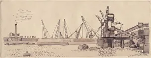 Docks on the River Thames in London, 1951. Creator: Shirley Markham