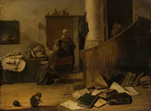 Patient Prints: A Doctor Examining a Urine Specimen in his Study, c1640-1650. Creator: Unknown