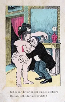 Doctor, is this for love or duty?, Vintage French postcard, c1900