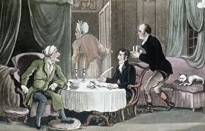 Doctor Syntax Gallery: Doctor Syntax making his will, c1816. Artist: Thomas Rowlandson