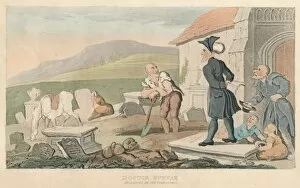 Doctor Syntax Gallery: Doctor Syntax Meditating on the Tombstones, 1820. Artist: Thomas Rowlandson