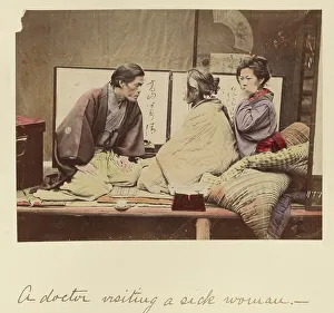 Concern Prints: A doctor visiting a sick woman, about 1873-1883. Creator: Shinichi Suzuki I