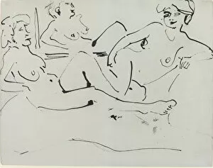 Dodo and an Older Woman Reclining before a Mirror, 1909. Creator: Ernst Kirchner