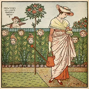 Watering Can Prints: How Does My Ladys Garden Grow, from Walter Cranes Painting Book, pub. 1889. Creator