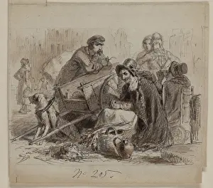Market Place Prints: Dog Cart and Six Figures, late 19th century. Creator: Felix Octavius Carr Darley