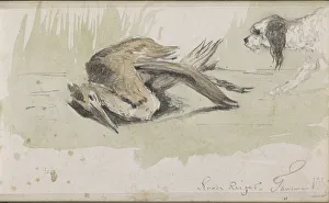 Heron Prints: Dog with a dead red heron, 1864-1880. Creator: Johannes Tavenraat