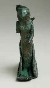 7th Century Bc Prints: Dog Headed Bird Figurine Protecting a Female Lioness Deity