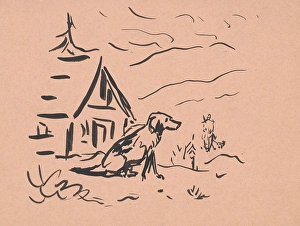 Arnold Peter Weisz Kubncan Prints: Dog in front of a hut, 1940-1943. Creator: Arnold Peter Weisz-Kubincan