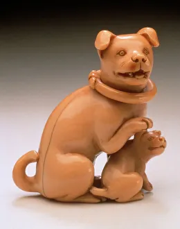 Protecting Prints: Dog with Loose Collar and Puppy, early 19th century. Creator: Unknown