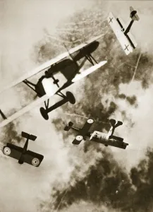 Dogfight between British and German aircraft, World War I, c1916-c1918