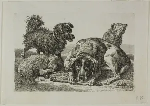 Reinhart Johann Christian Prints: Four Dogs, from Die Zweite Thierfolge, 1799/1803. Creator: Johann Christian Reinhart