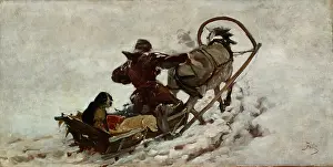 Sled Prints: Dogs at a Hunt, c1886. Creator: Julian Falat