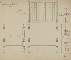 Elevation Prints: Doll Bed, 1935/1942. Creator: Unknown