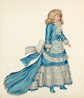 Tailoring Prints: Doll in Blue Dress, 1935 / 1942. Creator: Lillian Causey