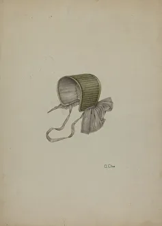 Dolls Prints: Doll's Straw Bonnet, c. 1939. Creator: Orville Cline