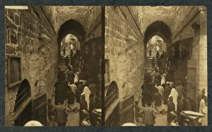 Way Of Suffering Prints: Via Dolorosa, Jerusalem. Pilgrims at station of the Cross (Stereograph), 1913