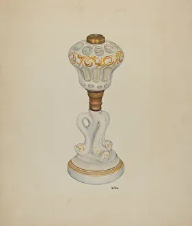 Lamp Stand Prints: Dolphin Base Lamp, c. 1938. Creator: Ray Price