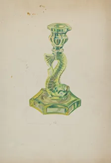 Sterling Ella Josephine Prints: Dolphin Candlestick, c. 1935. Creator: Ella Josephine Sterling