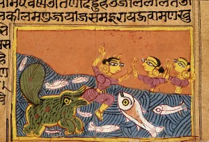 1450s Prints: A Dolphin (Shishumara) Attacks a Woman