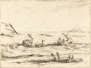 Crocodile Prints: Dolphins and Crocodile. Creator: Jacques Callot