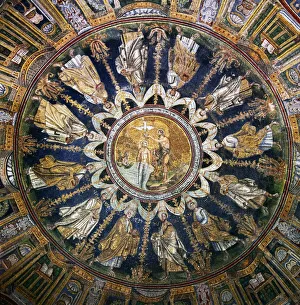 Baptistery Prints: Dome Mosaic in Orthodox Baptistry, Ravenna, Italy, 5th century