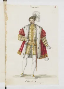 Verdi Prints: Don Carlos. Costume design for the opera Ernani by Giuseppe Verdi, 1845