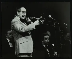 Hatfield Prints: Don Lusher playing the trombone at the Forum Theatre, Hatfield, Hertfordshire, 1983