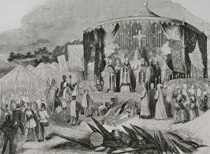 Tents Prints: Don Pelayo, the prelates and the Christian warriors giving thanks to the Eternal