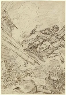 Cervantes Miguel De Prints: Don Quixote Attacking the Windmill, 1780s. Creator: Jean-Honore Fragonard