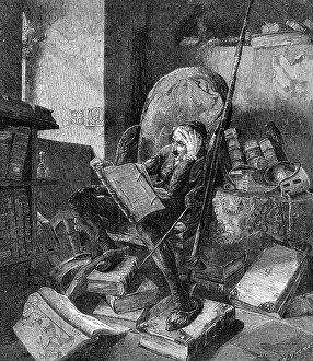 W Thomas Prints: Don Quixote in his Study - from a painting by Schrödter