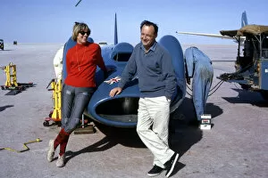 Donald Campbell with his wife Tonia and Bluebird CN7, Lake Eyre, Australia, 1964