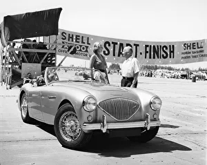 Start Prints: Donald Healey with an Austin Healey at a motor race