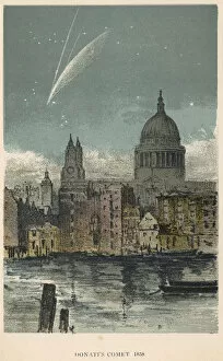 Comet Gallery: Donatis comet of 1858 viewed over St Pauls Cathedral, London, 1884