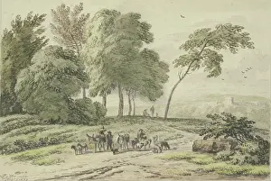 Chalk On Paper Prints: Two donkey drivers from behind by a group of trees, 1689. Creator: Unknown