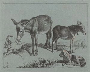 Donkey with her Foal, a Dog, and a Peasant Man, 1762 / 1763. Creator: Francesco Londonio