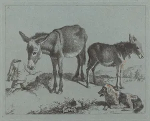 Francesco Londonio Prints: Donkey with her Foal, a Dog, and a Peasant Man, 1762 / 1763. Creator: Francesco Londonio