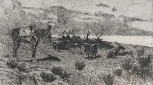 Donkey and goats on a seashore in winter, 1884-1908. Creator: Giovanni Fattori Donkey and goats on a seashore in winter, 1884-1908. Creator: Giovanni Fattori