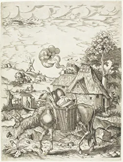 Pannier Prints: The Donkey Laden with Food, from Emblematic Figures of Animals