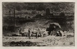 1847 1898 Prints: The Donkeys at the Hill of the Cailles, c. 1875. Creator: Felix Hilaire Buhot (French