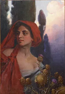 Donna con foulard rosso (Woman with red scarf), 1902. Creator: De Carolis, Adolfo (1874-1928)