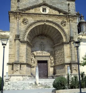 Santa Maria Prints: Detail of the door of the Church of Santa Maria de la Asuncion in Utrera (Sevilla)