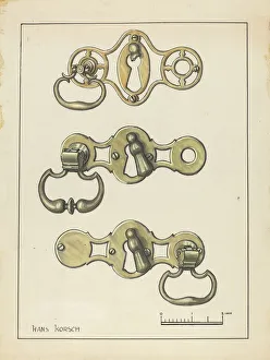 Handles Collection: Three Door Handles, 1935 / 1942. Creator: Hans Korsch
