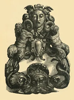 Sampson Low Prints: Door knocker with dolphins and satyrs, early 17th century, (1881). Creator: John Emms