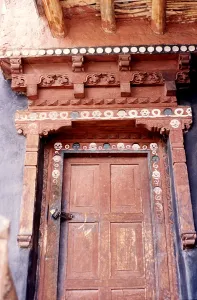 India Asia Prints: Door with skulls and faces, Ladakh, India, 1988. Creator: Amanda Waite